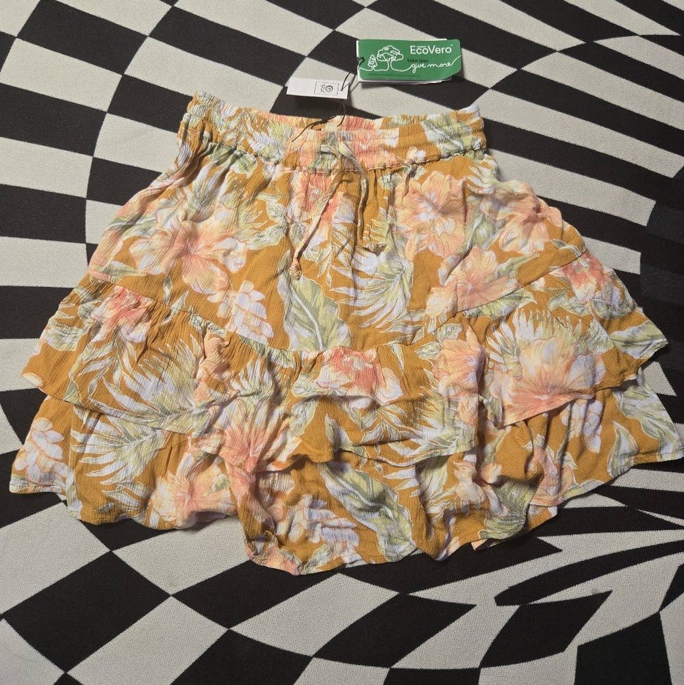 Rip Curl Yellow Floral Ruffle Mini Skirt